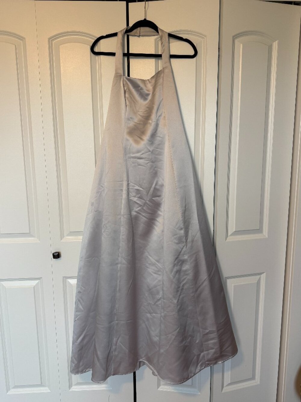 Vintage 90s Silver Satin Formal Gown w/ Crinoline & Built-In Corset - Picture 2 of 4